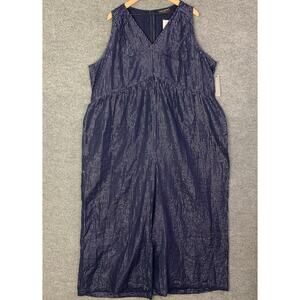 NEW $99 Lane Bryant SIZE 24 Blue Silver Striped V-Neck‎ Sleeveless Jumpsuit